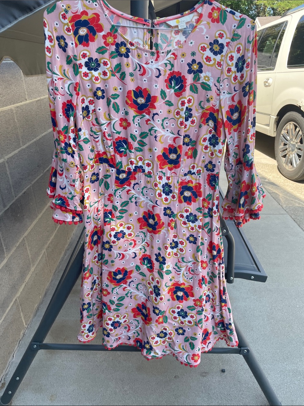 Boden Pink Floral Midi Dress with Multicolor Bloom